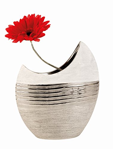 Moderne Deko Vase Blumenvase aus Keramik weiß/Silber Höhe 23 cm von Mel-O-Design