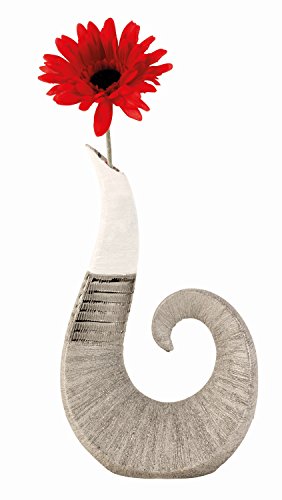 Moderne und Exklusive Deko Vase Blumenvase o. Skulptur aus Keramik weiß/Silber Höhe 30 cm von Mel-O-Design