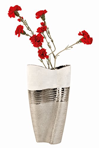 Moderne und große Deko Vase Blumenvase aus Keramik weiß/Silber Höhe 35 cm von Mel-O-Design