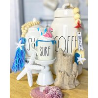 strand/Sommer Meer See Gestuftes Tablett Mini-Tasse "Surf" Flamingo-Faux-Peitsche-Topping, Kanister-Schaufel, Perlen-Kaffeebar-Set von MelDenver