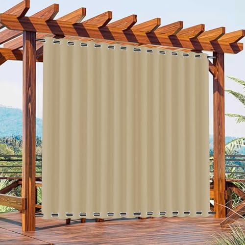 MelHorar Outdoor Vorhänge für Terrasse, Wasserdicht Wetterfest Verdunkelungsvorhänge mit Ösen Oben und Unten, Sonnenschutz Sichtschutzvorhang für Pavillon, 1 Stück, B305cm x H213cm, Dunkelbeige von MelHorar