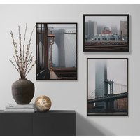 Fotografie 3Er-Set New Yorker Skyline & Brooklyn Bridge Im Nebel | 18x24cm/Fotodruck Wanddeko von MelWenzlPhotography