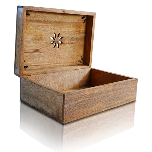 Aufbewahrungsbox aus Holz mit Scharnierdeckel, 26.7x19.1x10.2 cm – extra große, Andenkenbox, Schmuckbox und mehr verwendet werden von Mela Artisans
