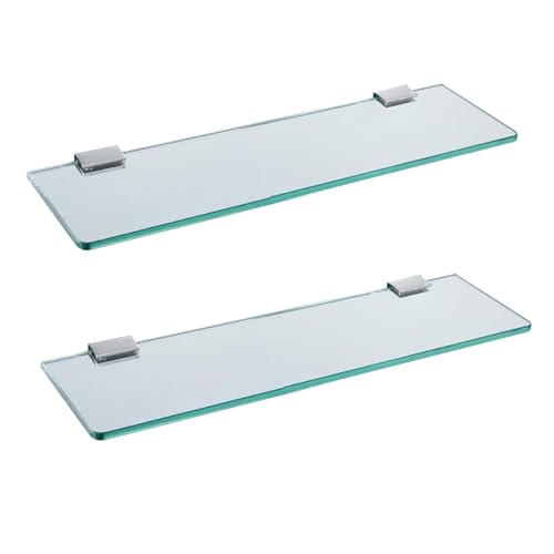 Melairy 2PC Glasablage Wandmontage gehärtetes Badregal Edelstahl 25cm gehärtetes transparentes Glas mit Chromhalterung für Badezimmer Schlafzimmer Küche Balkon von Melairy