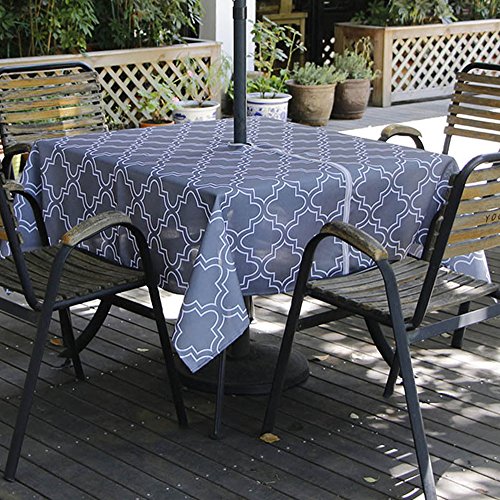 Sobibo Schwergewicht faltenfrei schmutzabweisend Wasserdicht Outdoor Tischdecke mit Regenschirm Loch und Reißverschluss 60"X84" -Zippered Grau von Melaluxe