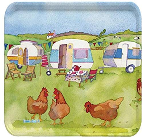 glamping – Wohnwagen/Caravan/Camping – Emma Ball bunt, Melamin, quadratisch Tablett – 29 cm von Emma Ball