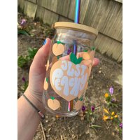 Einfach Nur Peachy Libbey Glas | Pfirsich Glaswaren Pfirsiche Bierglas Eiskaffeeglas Becher Handarbeit von MelaniesDecalCorral