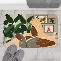 Boho Chic Badematte Schwarz Frau Kunst Schwarzes Mädchen Magic Badematte, Selbstpflege, Feminin Gäste Wc Dekor Grün Le von MelaninChicGoods