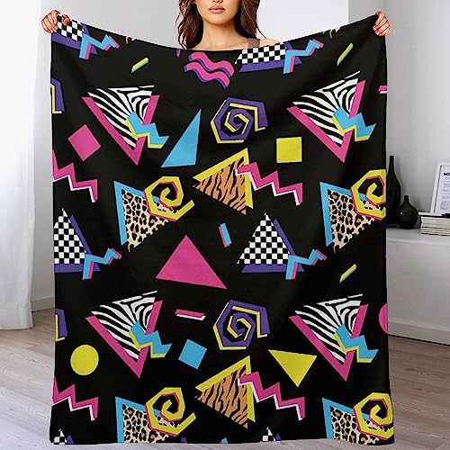 Melbrakin Schwarze geometrisch Karierte Zebra-Tiger-Leoparden-Druck-Vintage-Retro-80er-90er-Jahre-weiche Flanell-Reisedecke, Wohnzimmer-Heim-Sofa-Dekorationsdecke, Schlafsaal-Büro-Nickerchen-Decke von Melbrakin