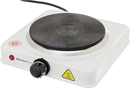 Melchioni Family | COOK1 Elektrokocher, 15,5 cm Gusseisen-Elektroplatte, einstellbarer Thermostat, LED-Kontrollleuchte, Temperaturregelung, 1000 W, kompakt und leicht, perfekt für Camping von Melchioni