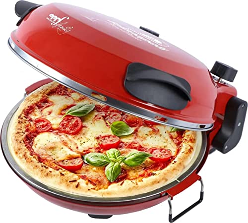 Familie Melchioni Bellanapoli, Pizzaofen, Heizelement oben und unten, Doppelthermostat, Wende- und abnehmbare feuerfeste Steinplatte mit 31 cm Durchmesser, Griffe, Timer, 1200 W, 2 Schaufeln von Melchioni