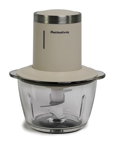 Melchioni Family | Wiederaufladbarer kabelloser elektrischer Zerkleinerer, 1,2 Liter Glasbehälterkapazität, zweischichtige Klinge, Modell ESTER, Weiß von Melchioni