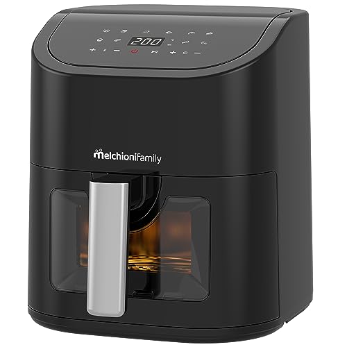 Melchioni Family | Heißluftfritteuse MARIANNA, 5,2 Liter Kapazität, mit Transparentem Fenster und Digitalem Display, Air Fryer ohne Öl mit 9 Programmen, 50-200°C, Schwarz von Melchioni