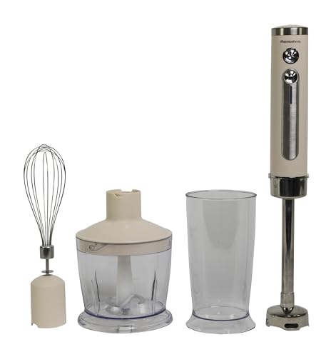 Melchioni Family | Wiederaufladbarer kabelloser Stabmixer Set mit Schneebesen, Zerkleinerer, Mixer und 600 ml Messbecher, Modell ARIEL, Weiß von Melchioni