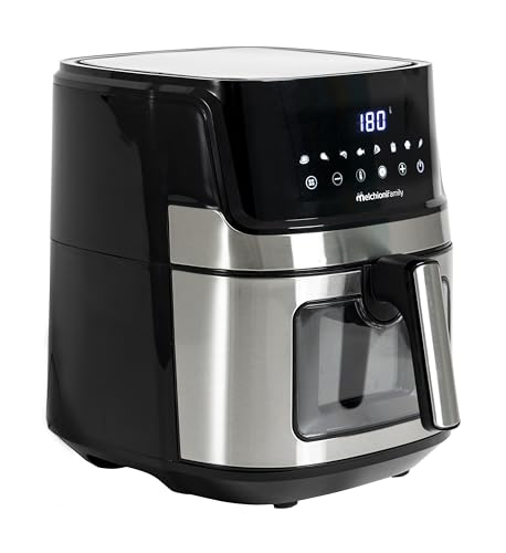 Melchioni Family | Smarte Heißluftfritteuse GINEVRA, 6,5L Kapazität, Timer 1/60 Minuten, mit Wi-Fi und kompatibel mit Google und Alexa, Air Fryer Multiprogramm mit App, 80-200°C, 1600 W, Schwarz von Melchioni