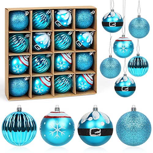 6cm Christbaumkugeln Blau, 16PCS Weihnachtsbaumkugeln Kunststoff, Weihnachtsbaum Kugeln Diamant, Bemalte Baumschmuck Weihnachtskugeln, Plastikkugel Christbaumschmuck Hängedekorationen von Meleager