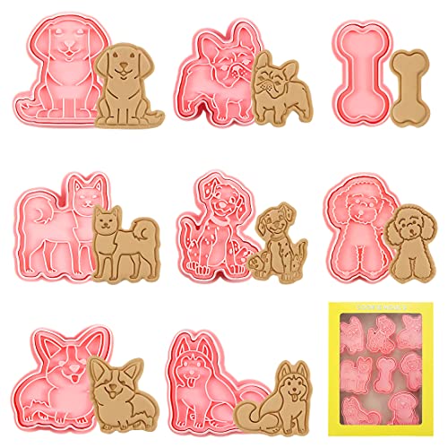 Ausstechform Hund, Hundekekse Ausstecher, 8 Stück Ausstechformen Set Hund, Plätzchen Ausstecher Hund, Kunststoff Keksausstecher Mops Husky Corgi Hundeknochen von Meleager