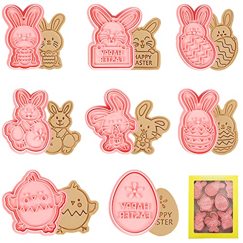 Ausstechformen Ostern, Osterhasen Ausstecher Ostern, Hasen Osterausstechformen, Keksstempel Ausstecher Ostern, 8 Stück Keksausstecher Plastik, Plätzchenausstecher 3D Set, Küken Hase Kinder von Meleager