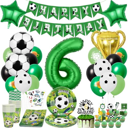 Fussball Deko Geburtstag Kinder 6 Jahre, Fussball Partygeschirr Set, Fussball Luftballon Tortendeko Pappteller Tassen Servietten, für Kindergeburtstag Deko Fussball Deko Geburtstag Kinder 6 Jahre, Fussball Partygeschirr Set, Fussball Luftballon Tortendeko Pappteller Tassen Servietten, für Kindergeburtstag Deko von Meleager