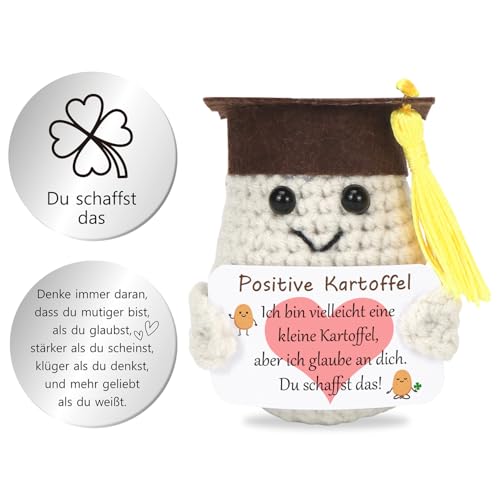 Meleager Abitur Geschenke Positive Kartoffel, Pocket Hug Positive Potato，Bachelor Graduation Geschenke，Creative Knitted Wool Potato Doll mit Positiver Energiekarte，Abitur Geschenke für Freunde von Meleager