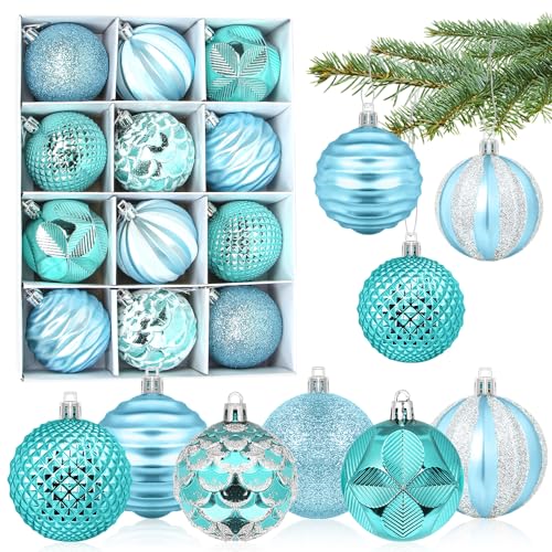 Weihnachtskugeln Blau, Christbaumkugeln Kunststoff 6cm, Blaue Weihnachtsbaumkugeln Groß, 12 Stücke Weihnachtsbaum Kugeln Set von Meleager
