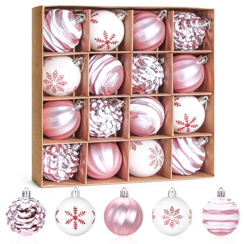 Weihnachtskugeln Rosa, 16 Stück Weihnachtskugeln Set, Christbaumkugeln Kunststoff 6cm, Bemalte Baumschmuck Weihnachtsbaumkugeln Groß, Plastikkugel Christbaumschmuck Hängedekorationen Weihnachtskugeln Rosa, 16 Stück Weihnachtskugeln Set, Christbaumkugeln Kunststoff 6cm, Bemalte Baumschmuck Weihnachtsbaumkugeln Groß, Plastikkugel Christbaumschmuck Hängedekorationen von Meleager