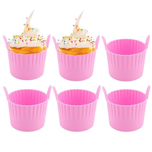 Melearch Silikonform Heißluftfritteuse, Eierkocher Förmchen for Heissluftfritteuse, Muffinform Backformen, Airfryer Zubehör, 6 Stück, Rosa von Melearch