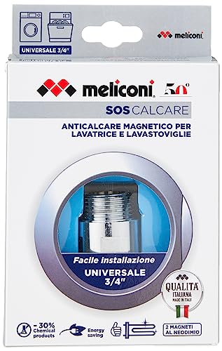 Meliconi SOS Calcare, Anti-Kalk-Filter für Waschmaschinen oder Geschirrspüler, Neodym-Magnetischer Anti-Kalk-Schutz, Universalanschluss 3/4", Inklusive Dichtungen, Metall von Meliconi