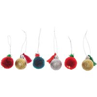 Pomponanhänger, Kleine Christbaumkugeln Rot Gold, 6 Stück, Weihnachtsdeko, Geschenkanhänger, Tischdeko von Meligraphy