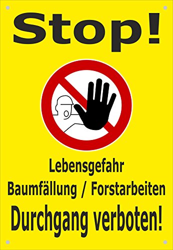 Absperr-Plane Absperr-Banner - Forst-Arbeiten Baum-fällung Durchgang verboten - 450x650mm mit Ösen – P00001-002-C - stabile PVC Werbe-Plane Werbe-Banner +++ in 4 Varianten erhältlich von Melis-Folienwerkstatt