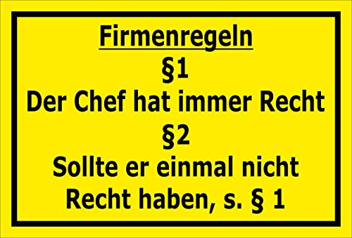 MelisFun Firmenregeln – Chef hat Immer Recht - lustiges Schild Geschenk-Idee Scherz-Artikel von Melis-Folienwerkstatt