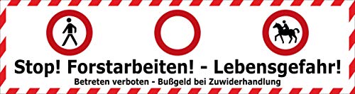 Melis Folienwerkstatt Absperr-Banner – Stop – Forstarbeiten – Lebensgefahr – 300x80cm – P00001-092-B von Melis Folienwerkstatt