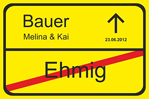Melis-Folienwerkstatt Orts-Schild - personalisiert - Hochzeit - Heirat - Familien-Namen - 15x10cm | stabile 3mm Starke PVC Hartschaumplatte – S00001-0001 +++ 8 Varianten von Melis-Folienwerkstatt