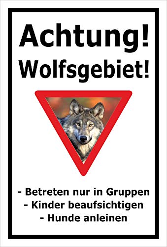 Melis-Folienwerkstatt Schild Achtung - Wolf-sgebiet - 30x20cm - Bohrlöcher - 3mm Hartschaum – 20 VAR S00359-206-A von Melis-Folienwerkstatt