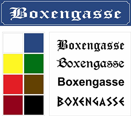 Melis-Folienwerkstatt Schild – Boxengasse - Straßenschild Design – 52x11cm – 8 Farben + 4 Schriften + Bohrlöcher Aufkleber Hartschaum Aluverbund -S00215-052 von Melis-Folienwerkstatt