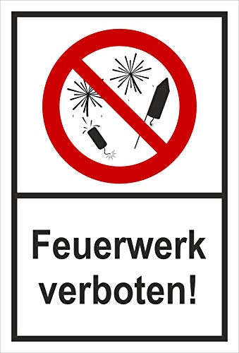 Melis-Folienwerkstatt Schild - Feuerwerk verboten - 45x30cm | | Bohrlöcher | 3mm Aluverbund – S00360-009-A -20 VAR. von Melis-Folienwerkstatt