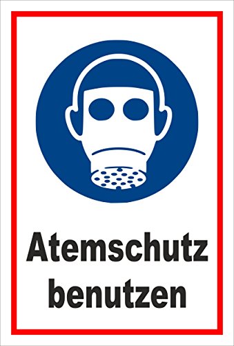 Melis-Folienwerkstatt Schild - Gebots-Zeichen - Atem-Schutz benutzen - entspr. DIN ISO 7010 / ASR A1.3 – 15x10cm | stabile 3mm Starke PVC Hartschaumplatte – S00361-034-B +++ in 20 Varianten von Melis-Folienwerkstatt