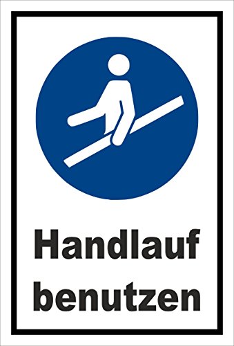 Melis-Folienwerkstatt Schild - Gebots-Zeichen - Hand-lauf benutzen - entspr. DIN ISO 7010 / ASR A1.3 – 30x20cm | stabile 3mm Starke PVC Hartschaumplatte – S00361-024-A +++ in 20 Varianten von Melis-Folienwerkstatt