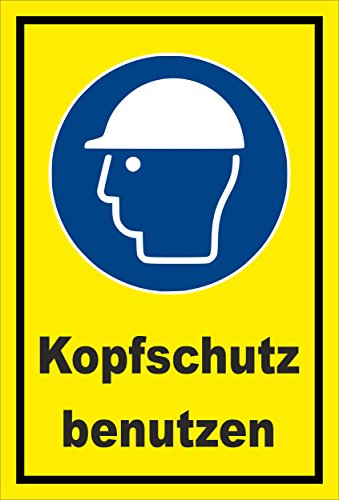 Melis-Folienwerkstatt Schild - Gebots-Zeichen - Kopf-Schutz benutzen - entspr. DIN ISO 7010 / ASR A1.3 – 60x40cm | stabile 3mm Starke PVC Hartschaumplatte – S00361-028-C +++ in 20 Varianten von Melis-Folienwerkstatt