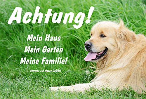 Melis-Folienwerkstatt Schild Warnschild Achtung Golden Retriever – Achtung Mein Haus Mein Garten Meine Familie - Hund Hundeschild 30x20cm Hartschaum Aluverbund -S30A von Melis-Folienwerkstatt