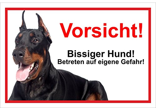 Melis Folienwerkstatt Schild Warnschild Vorsicht freilaufender Hund – Dobermann Achtung Bissiger Hund – 20x30cm – S22B von Melis Folienwerkstatt