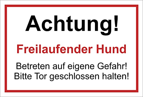 Schild Achtung - Freilaufender Hund 30x20cm - Bohrlöcher - 3mm Aluverbund – 20 Var S00017-016-B von Melis-Folienwerkstatt