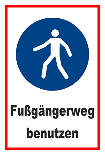 Schild - Gebots-zeichen -Fußgänger-weg benutzen - entspr. DIN ISO 7010 / ASR A1.3 – 30x20cm mit Bohrlöchern | stabile 3mm starke PVC Hartschaumplatte – S00361-048-B +++ in 20 Varianten von Melis-Folienwerkstatt