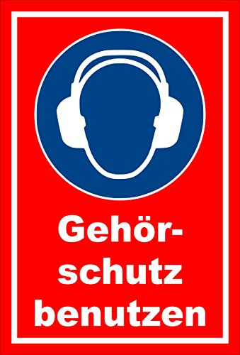 Schild - Gebots-zeichen - Gehör-schutz benutzen - entspr. DIN ISO 7010 / ASR A1.3 – 45x30cm mit Bohrlöchern | stabile 3mm starke PVC Hartschaumplatte – S00361-006-D +++ in 20 Varianten erhältlich von Melis-Folienwerkstatt