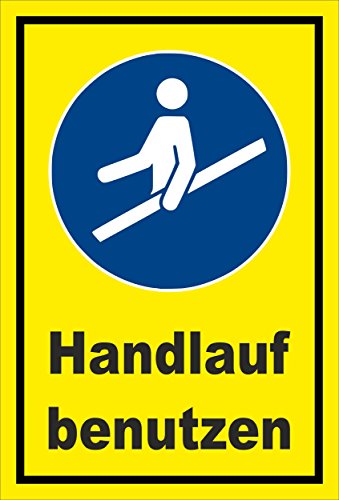 Schild - Gebots-zeichen - Hand-lauf benutzen - entspr. DIN ISO 7010 / ASR A1.3 – 15x10cm mit Bohrlöchern | stabile 3mm starke PVC Hartschaumplatte – S00361-024-C +++ in 20 Varianten von Melis Folienwerkstatt