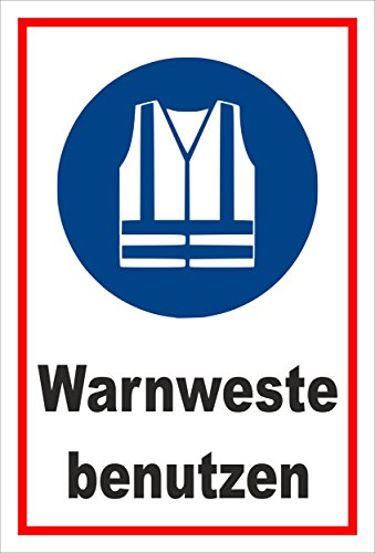 Schild - Gebots-zeichen - Warn-weste benutzen - entspr. DIN ISO 7010 / ASR A1.3 – 30x20cm mit Bohrlöchern | stabile 3mm starke PVC Hartschaumplatte – S00361-030-B +++ in 20 Varianten von Melis Folienwerkstatt