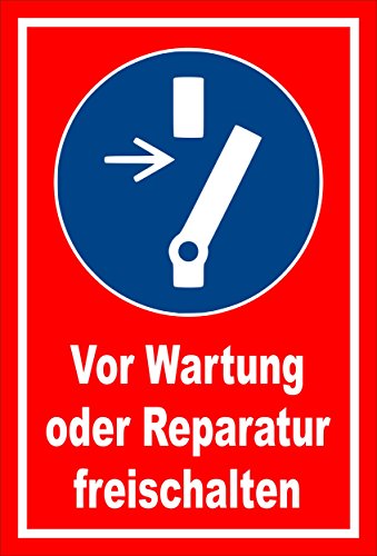 Schild - Gebots-zeichen - Wartung Reparatur freischalten - entspr. DIN ISO 7010 / ASR A1.3 – 30x20cm mit Bohrlöchern | stabile 3mm starke PVC Hartschaumplatte – S00361-042-D +++ in 20 Varianten von Melis-Folienwerkstatt