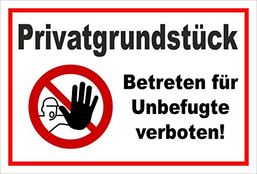 Schild - Privat-Grundstück - Betreten für Unbefugte verboten - entspr. DIN ISO 7010 / ASR A1.3 – 15x10cm | stabile 3mm starke PVC Hartschaumplatte – S00356-007-B +++ in 20 Varianten erhältlich von Melis Folienwerkstatt