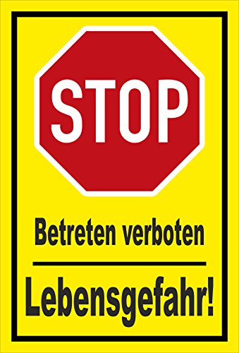 Melis Folienwerkstatt Schild - Stop - Halt - Betreten verboten - Lebensgefahr – 15x10cm mit Bohrlöchern | stabile 3mm Starke PVC Hartschaumplatte – S00357-015-C +++ in 20 Varianten erhältlich von Melis Folienwerkstatt