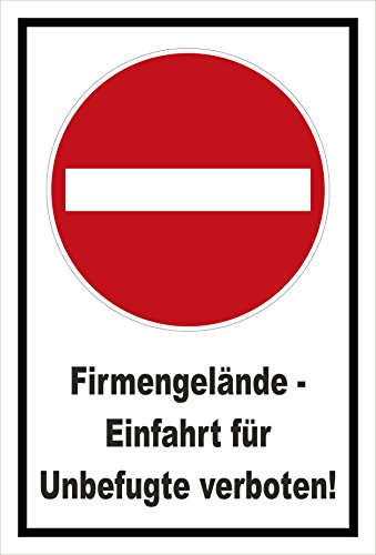Schild - Verbot der Einfahrt - Firmengelände - Einfahrt für Unbefugte verboten – 60x40cm mit Bohrlöchern | stabile 3mm starke PVC Hartschaumplatte – S00358-005-A +++ in 20 Varianten erhältlich Schild - Verbot der Einfahrt - Firmengelände - Einfahrt für Unbefugte verboten – 60x40cm mit Bohrlöchern | stabile 3mm starke PVC Hartschaumplatte – S00358-005-A +++ in 20 Varianten erhältlich von Melis-Folienwerkstatt
